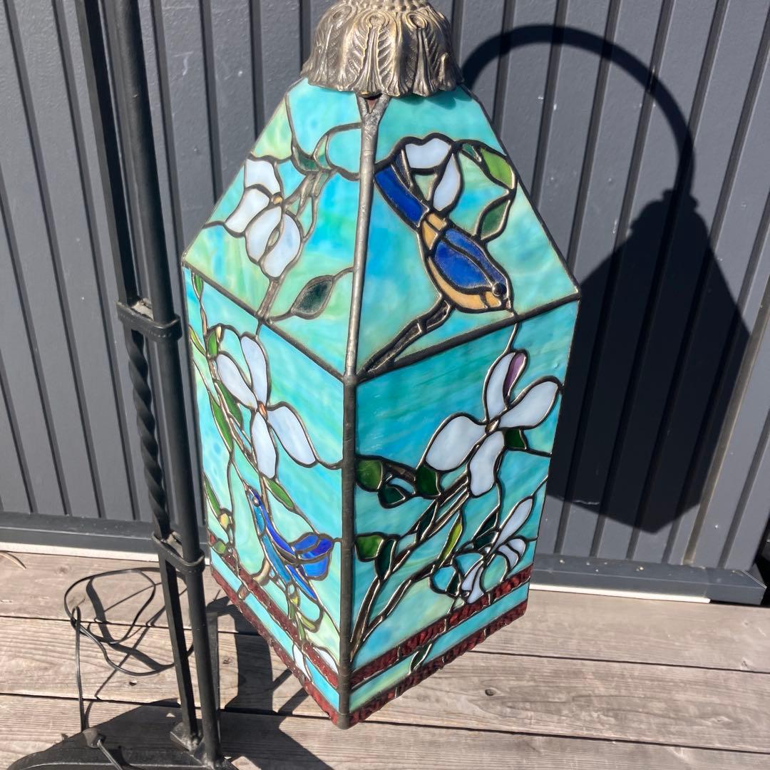 ステンドグラスランプ アイアンスタンド フロアランプ 鳥 花柄 フロアスタンド