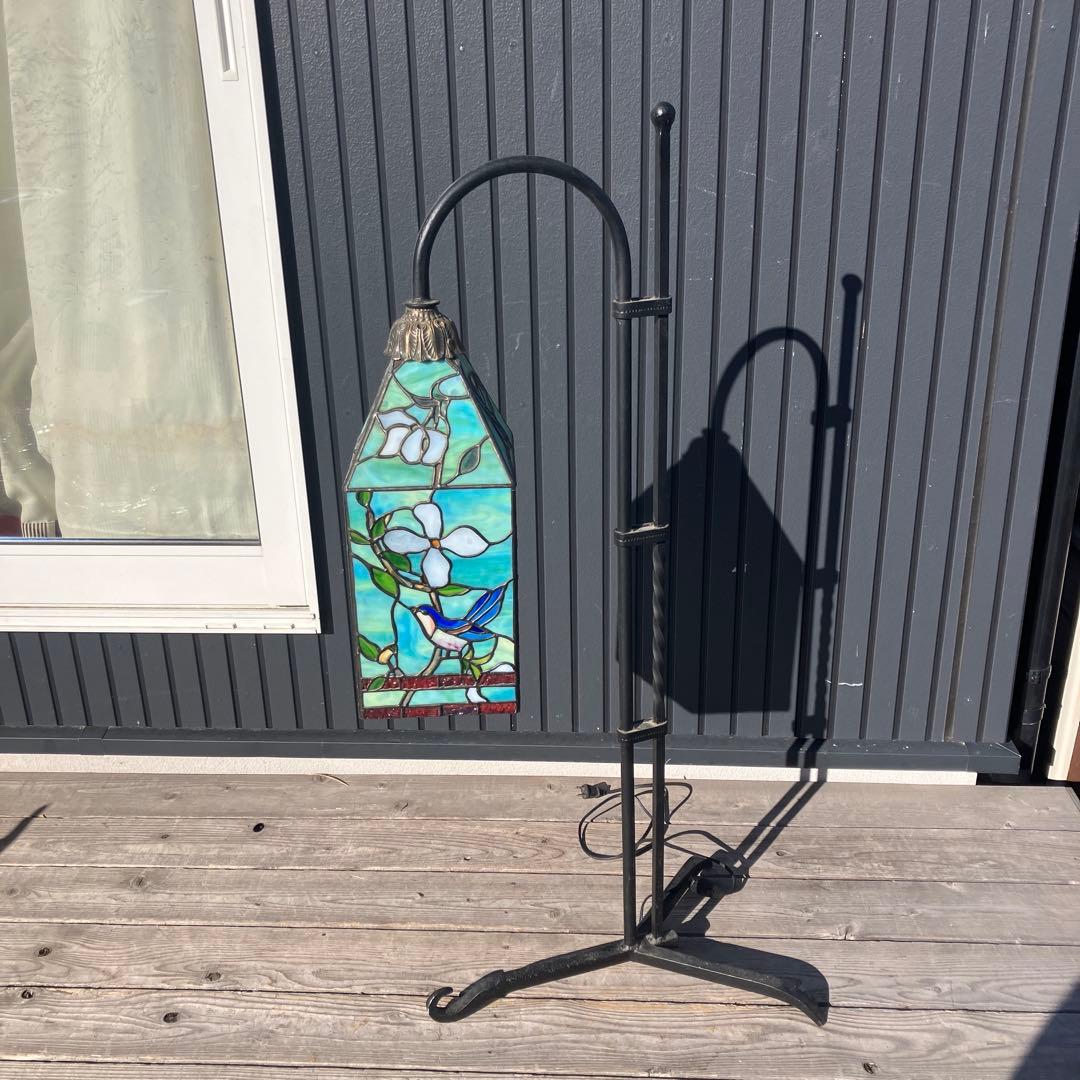 ステンドグラスランプ アイアンスタンド フロアランプ 鳥 花柄 フロアスタンド