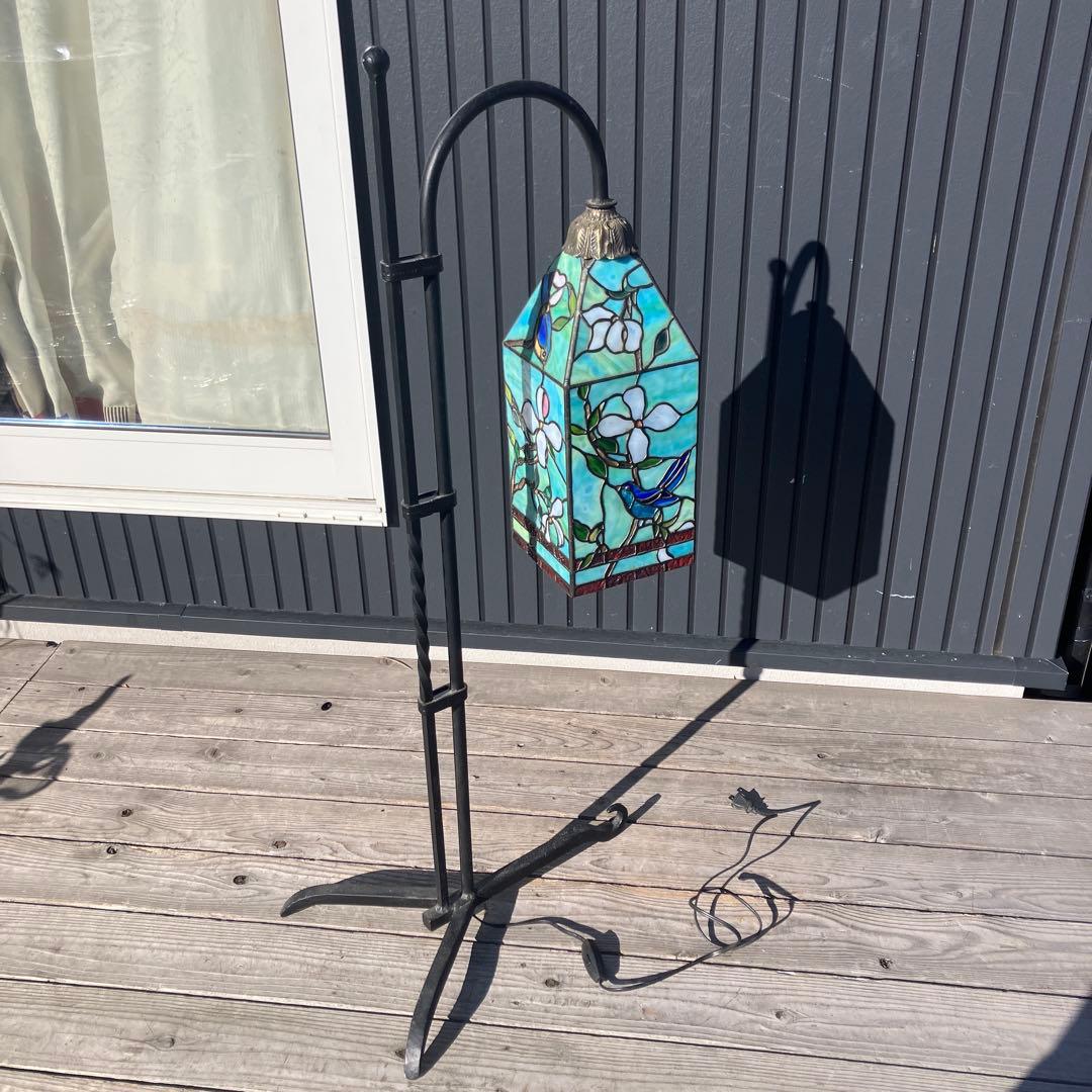 ステンドグラスランプ アイアンスタンド フロアランプ 鳥 花柄 フロアスタンド
