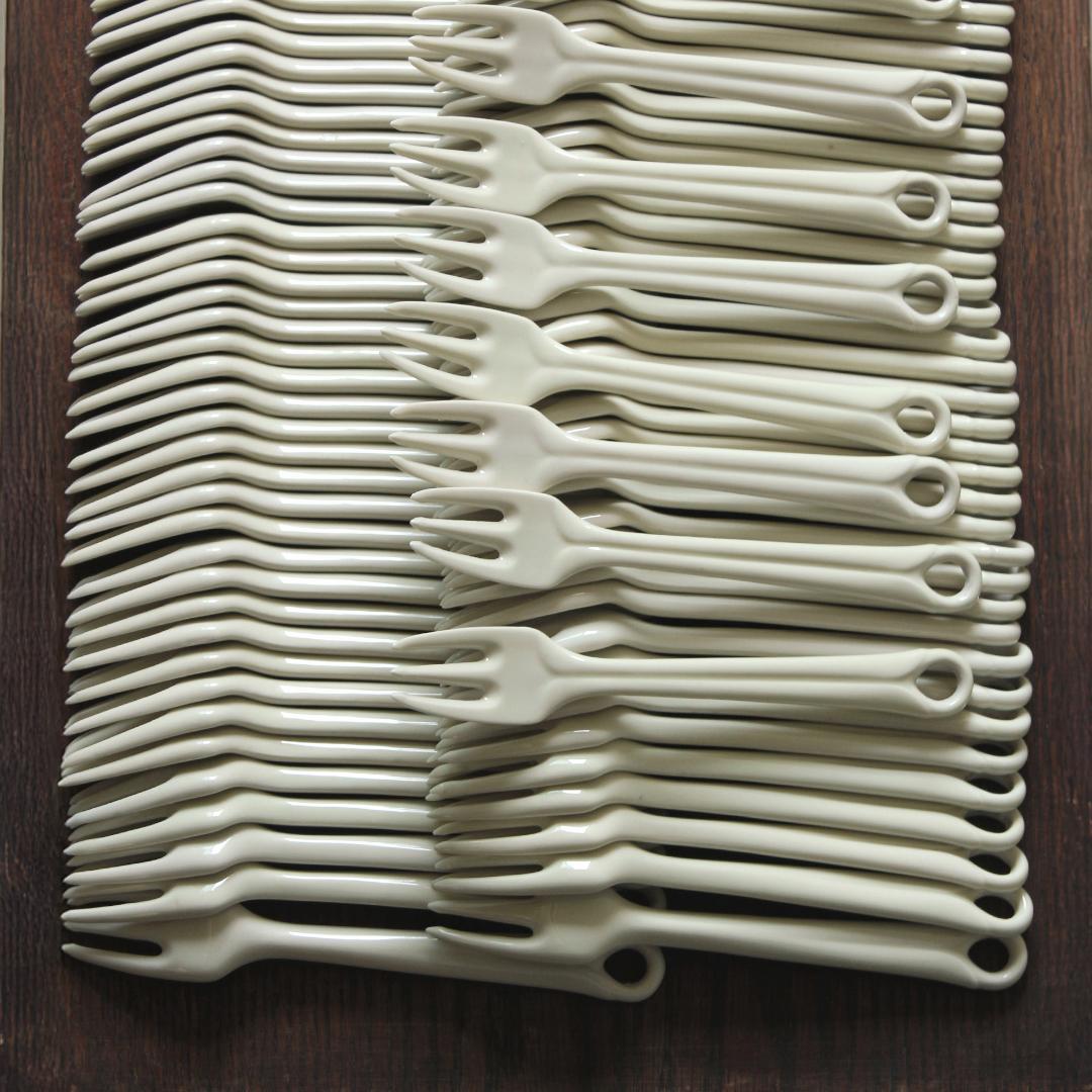 統制陶器 白磁 フォーク 100本セット / ヴィンテージ 古道具 昭和 骨董