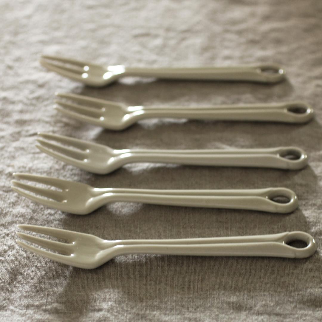 統制陶器 白磁 フォーク 100本セット / ヴィンテージ 古道具 昭和 骨董