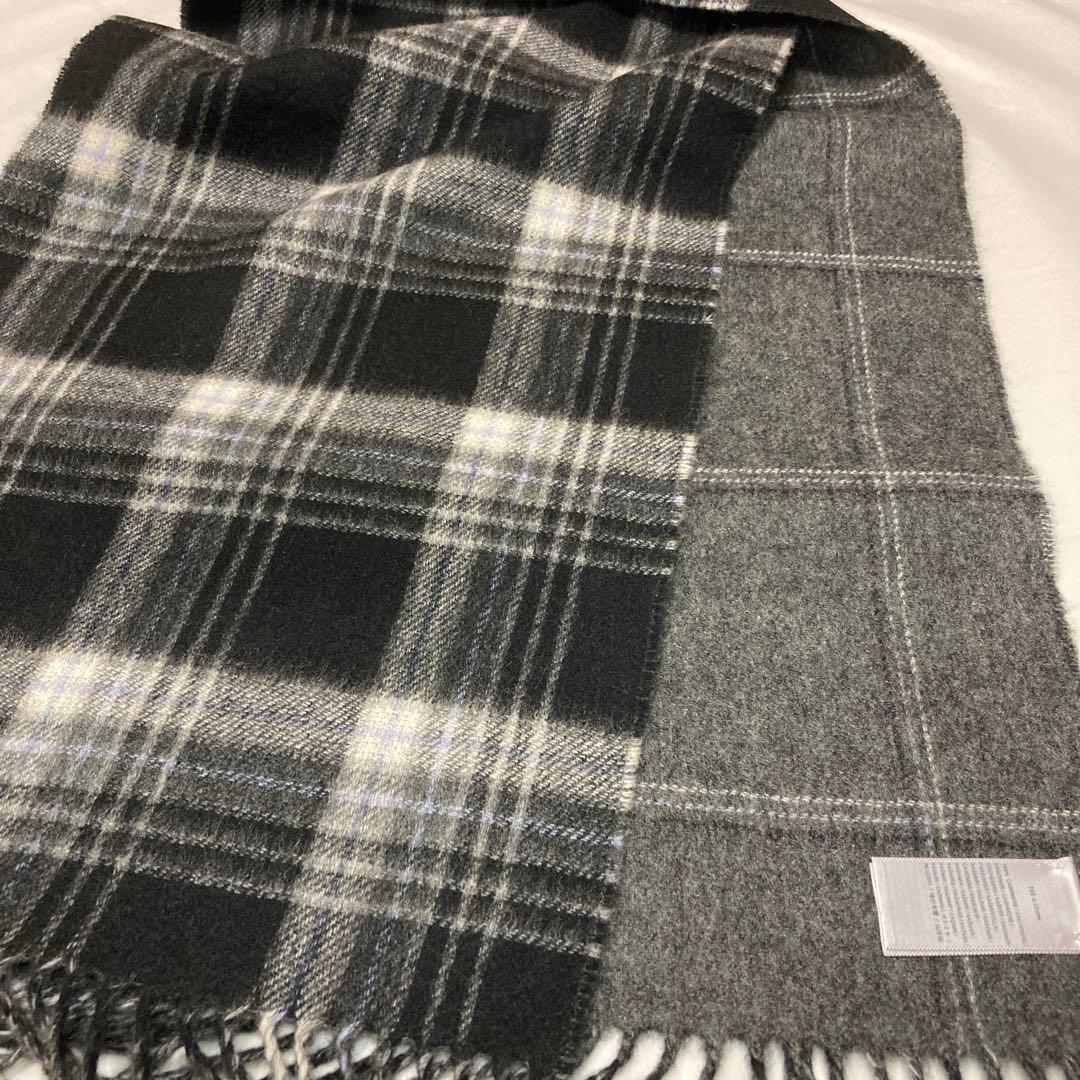 新品 ジョンストンズ カシミヤ100％ 中判 リバーシブル グレー 国内正規品