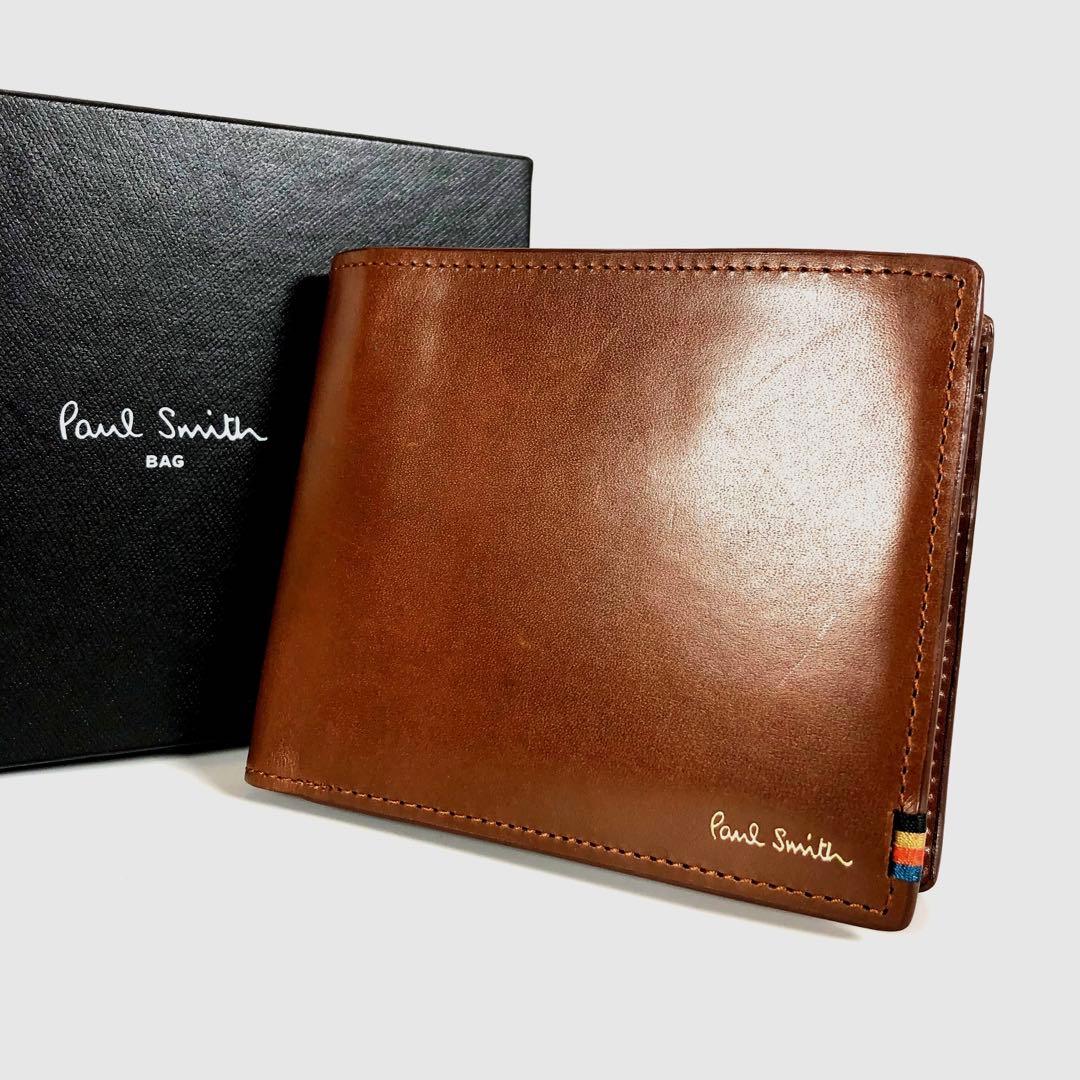 新品 ポールスミス 二つ折り財布 コンパクト レザー 財布　茶　70C834