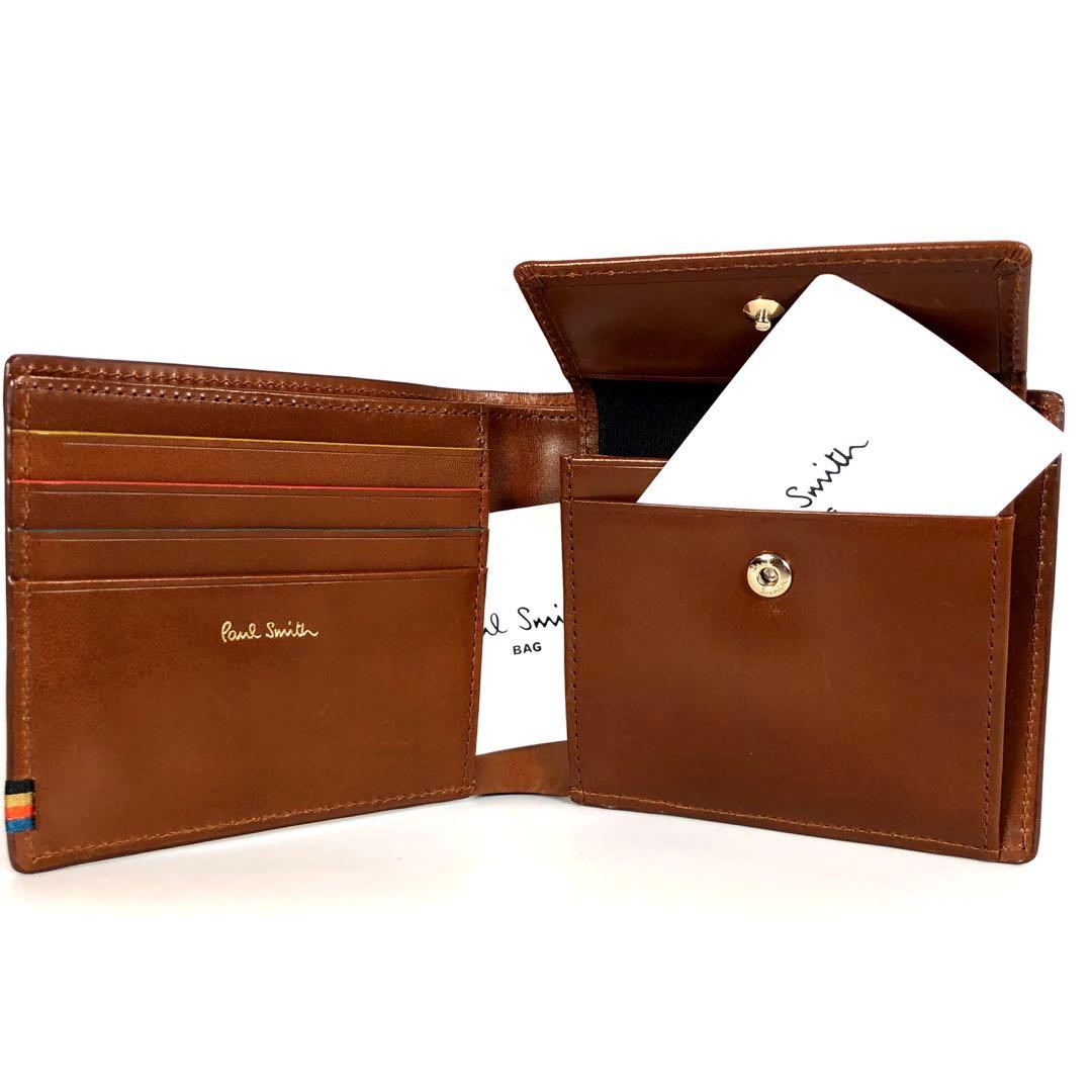 新品 ポールスミス 二つ折り財布 コンパクト レザー 財布　茶　70C834