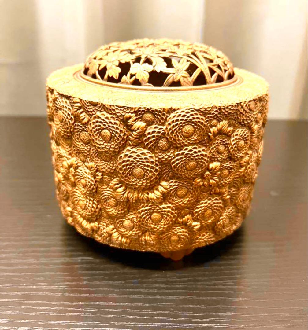 D*h様 ★【商品名】★佐野宏采造　菊花模様香炉高岡銅器★美品★