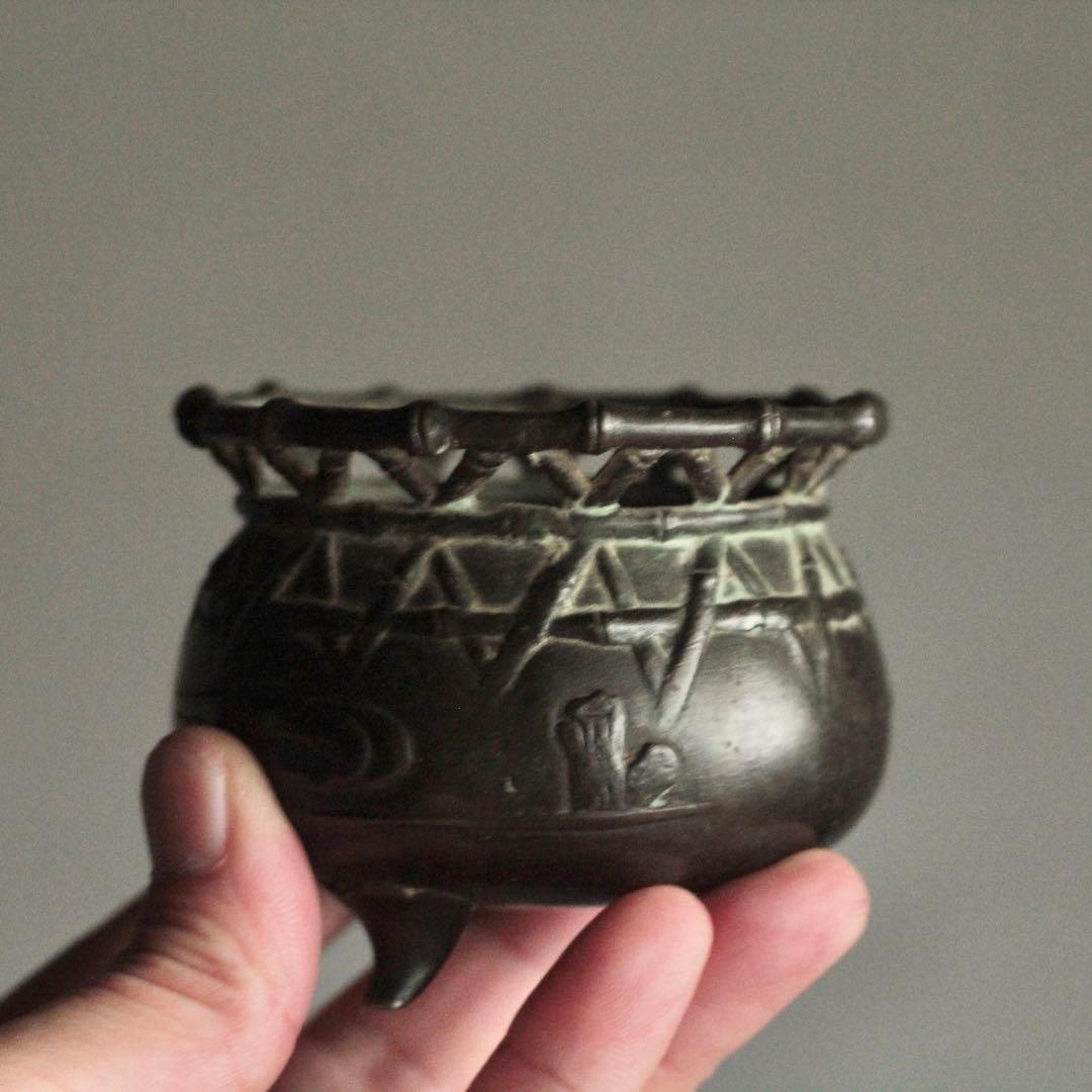 緑青のある 古銅 三足 香炉 古美術 古道具 アンティーク