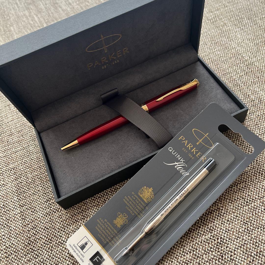 パーカーソネットボールペンレッドGT　純正黒M字替え芯１本付きセットPARKER