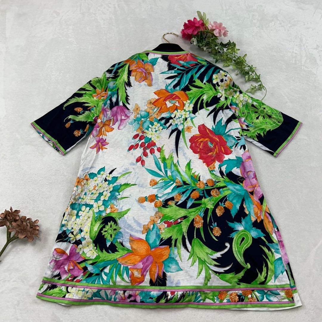 J10 美品 M レオナール 花柄 金ボタン 半袖 シャツ レディース