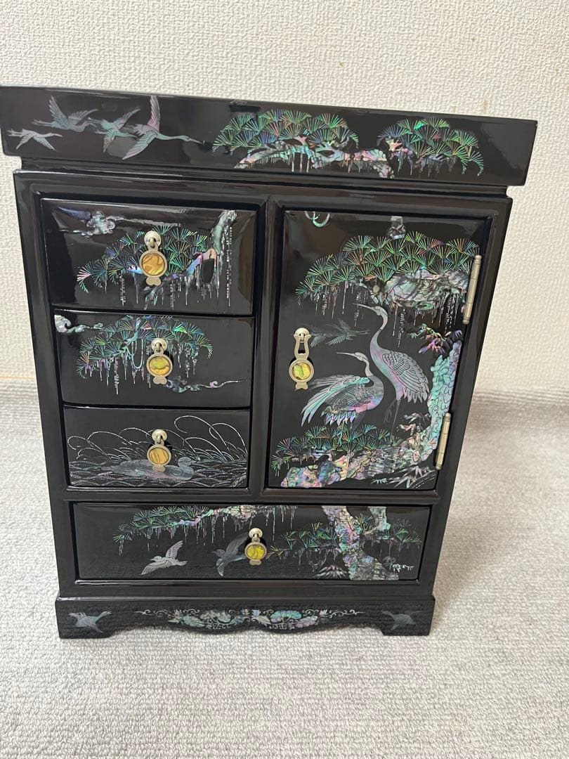 【韓国　螺鈿細工】伝統民芸品　ジュエリーボックス　青貝象嵌細工　アンティーク