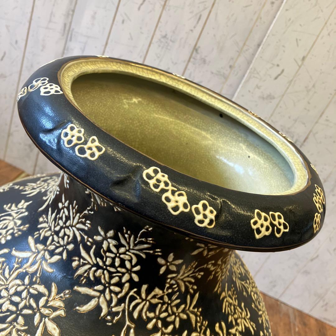 ヴィンテージ 綿竜軒 陶器 大型 飾り壺 豪華絢爛 武者絵図 花瓶 花器 骨董品
