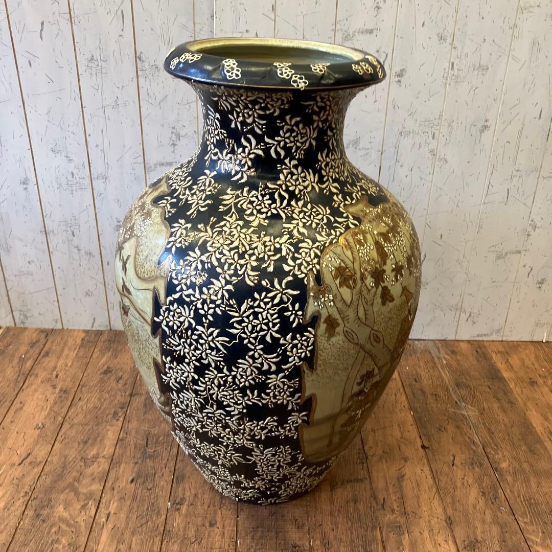 ヴィンテージ 綿竜軒 陶器 大型 飾り壺 豪華絢爛 武者絵図 花瓶 花器 骨董品