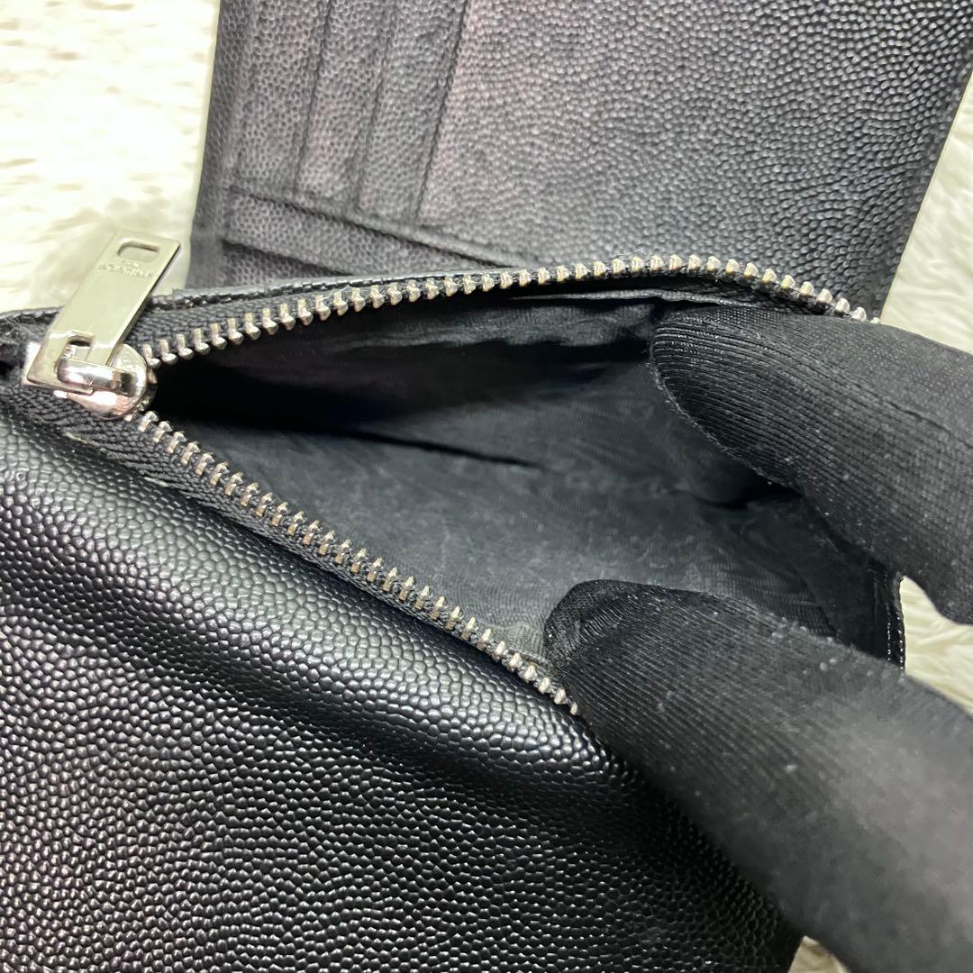 美品✨ サンローラン 三つ折り財布 カサンドラ キャビアスキンYSL レター型