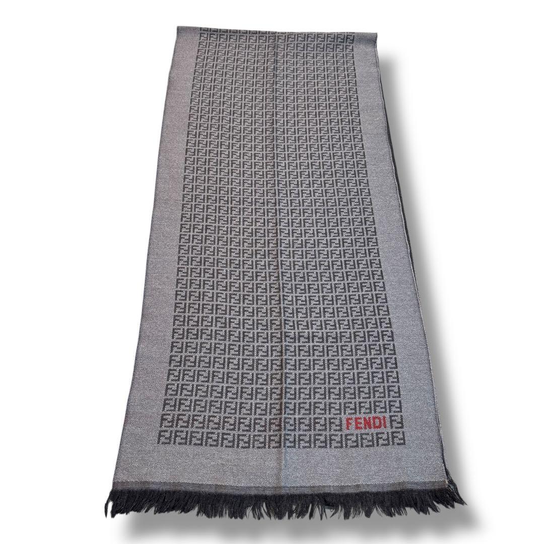 現行タグ‼️FENDI ズッカ柄 マフラー ストール 総柄 グレー ウール
