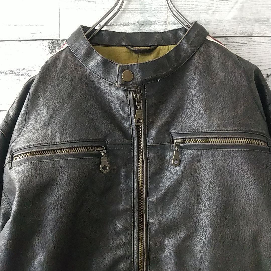 本革 リアルレザー サイドライン ライダース レザージャケット M ブラウン