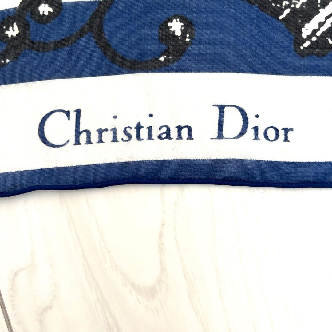 Christian Dior ディオール スカーフ ネイビー ホワイト