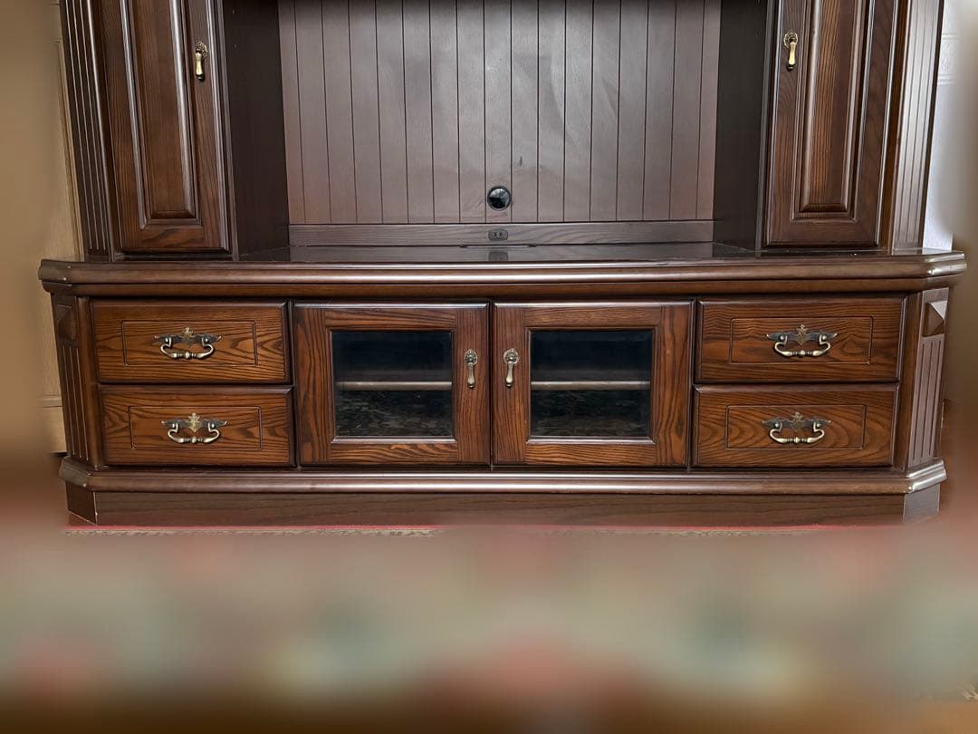 壁面収納テレビボード　テレビ台　アンティーク調　ダークブラウン　木製