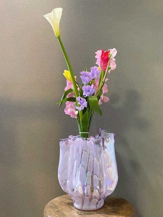 アンティーク ビンテージ 花瓶 フラワーベース オーロラ パープル ピンク 美品