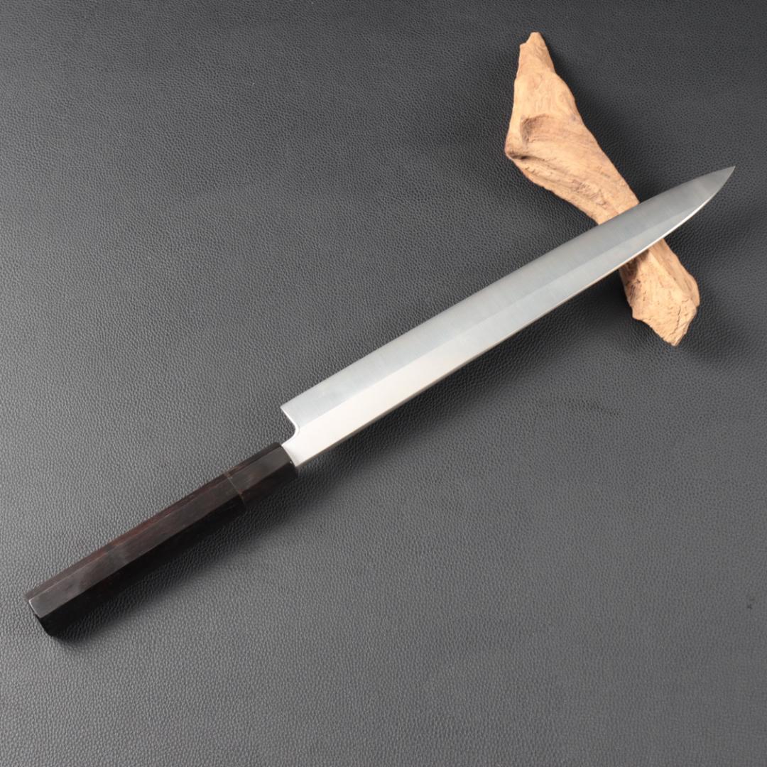 10918左利き用 柳刃包丁 尺 刺身包丁 刃は究極の切れ味 黒檀黒水牛八角柄