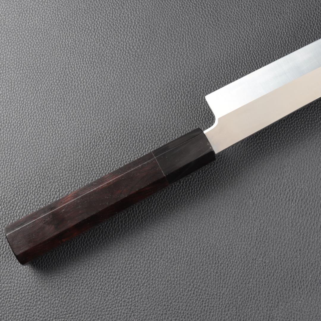 10918左利き用 柳刃包丁 尺 刺身包丁 刃は究極の切れ味 黒檀黒水牛八角柄