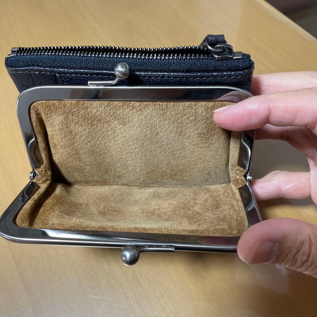 土屋鞄トーンオイルヌメがま口ポケット財布ネイビー