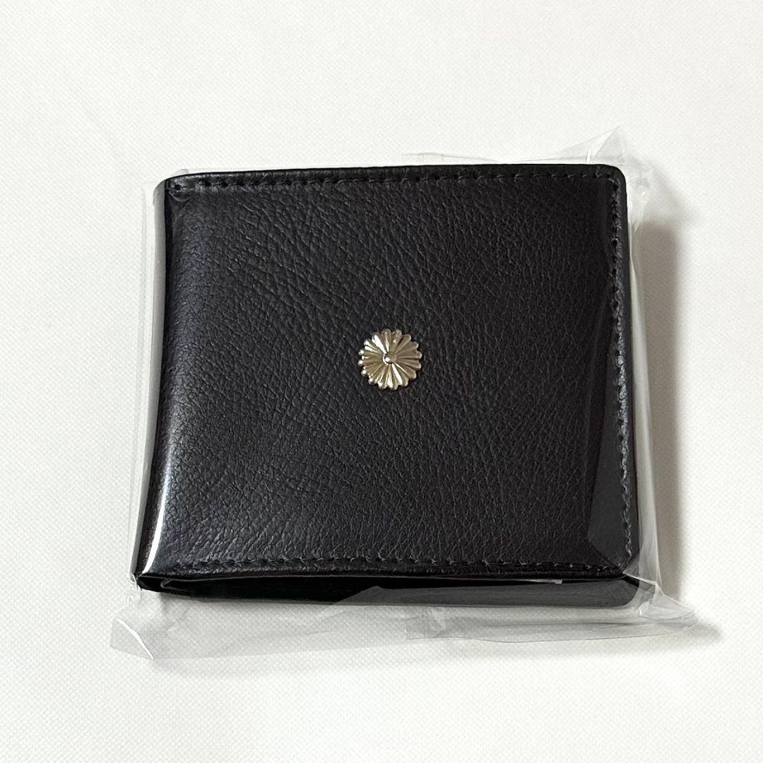菊紋 財布 本革 黒 ブラック レザー 二つ折り財布 皇居