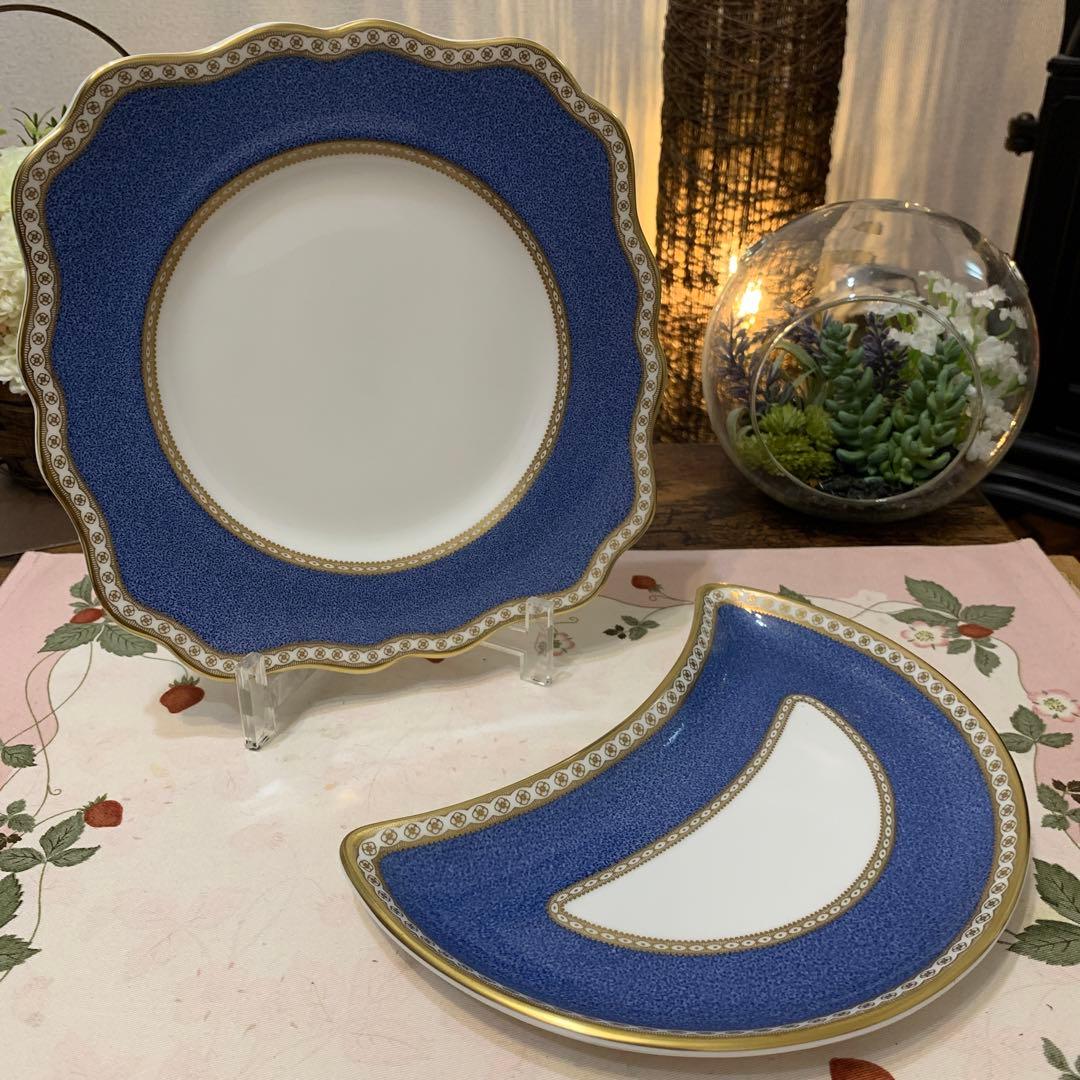 ウェッジウッド ユーランダー　パウダーブルー　スクエア　クレセントプレート