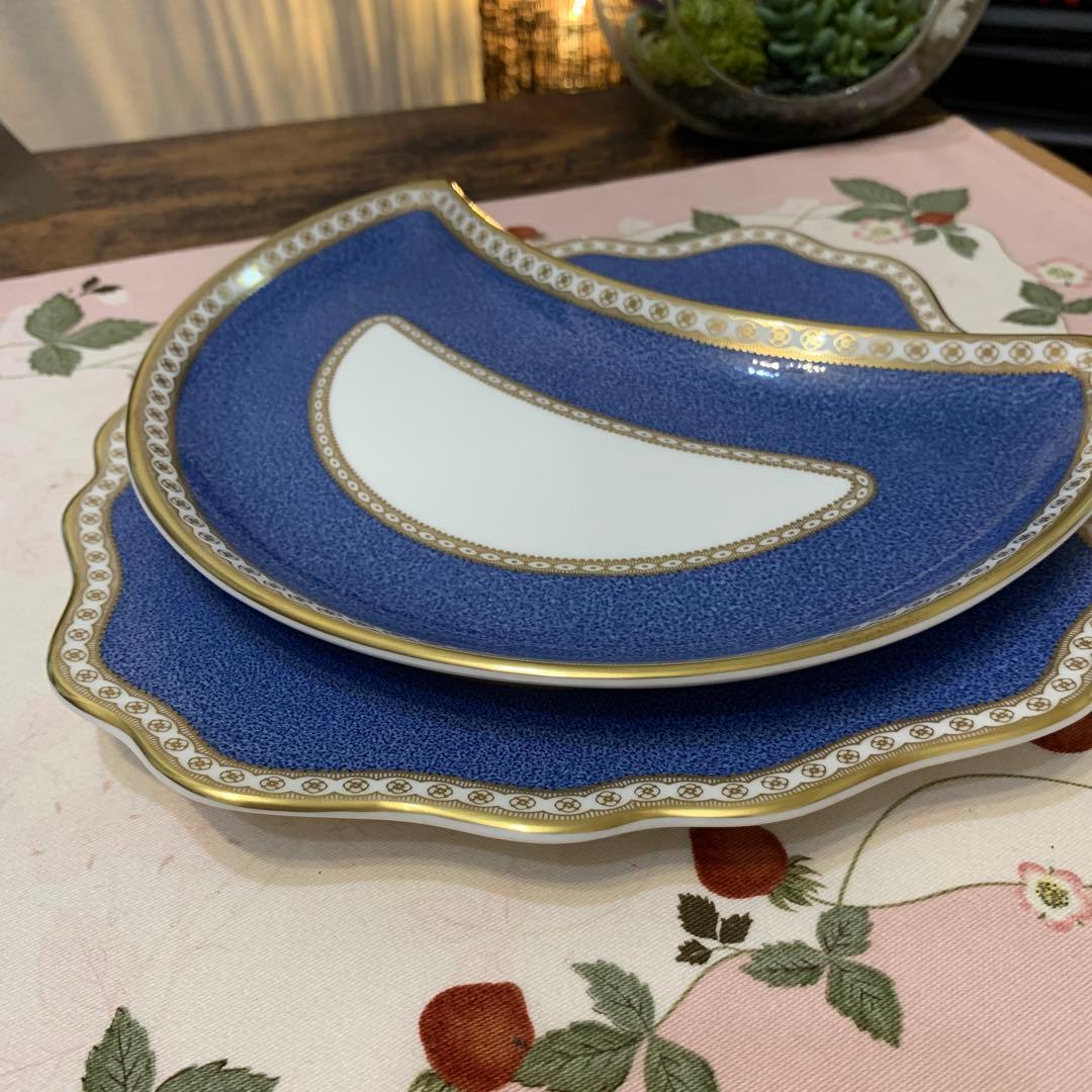 ウェッジウッド ユーランダー　パウダーブルー　スクエア　クレセントプレート