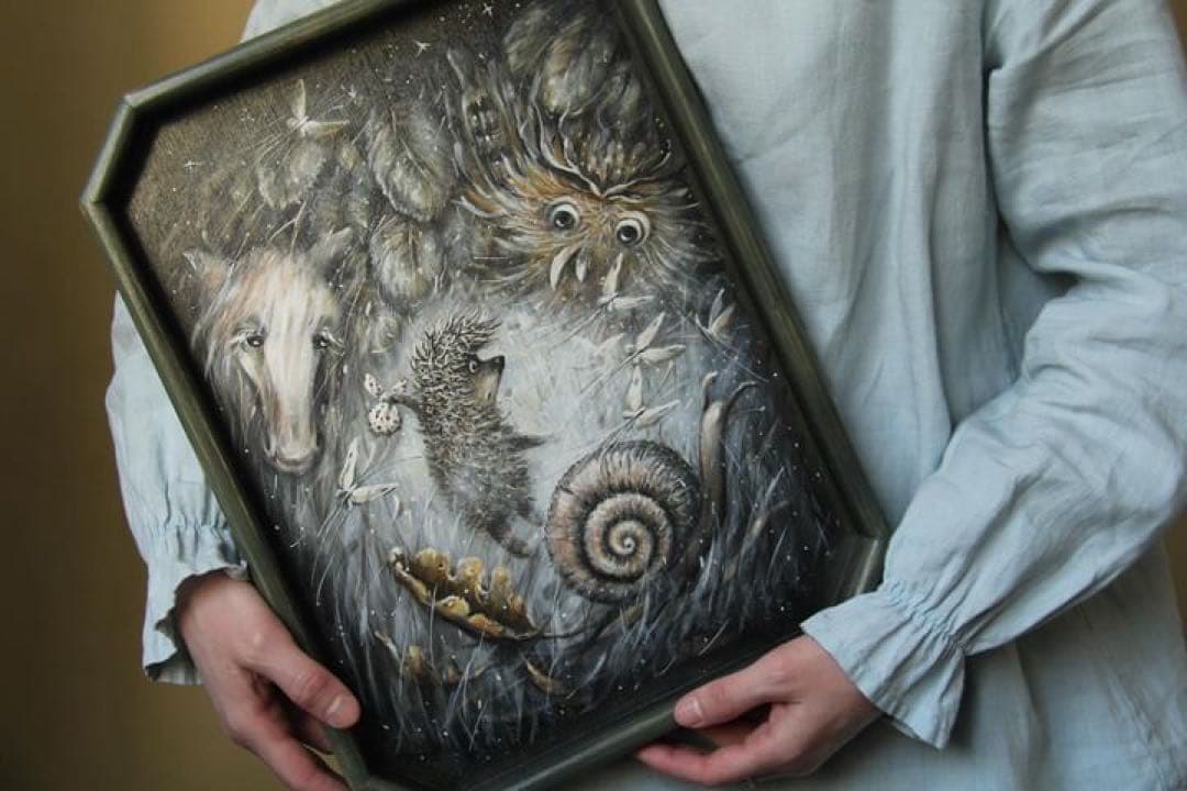 秋の感謝セール♪ロシア雑貨『霧の中のハリネズミ』飾り皿木製トレー マトリョーシカ