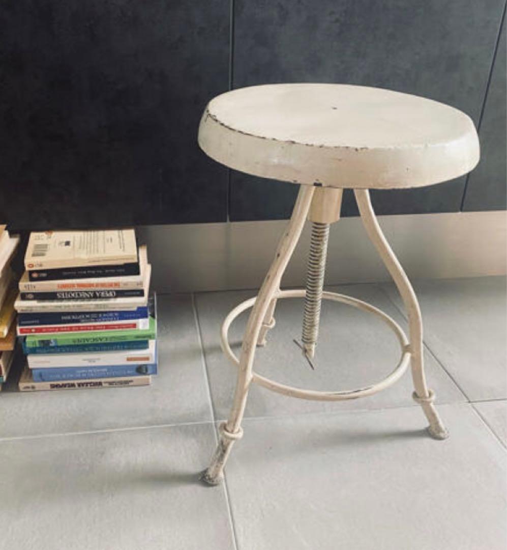 フランス製　昇降スチールチェア　アイアンスツール　インダストリアル　アンティーク