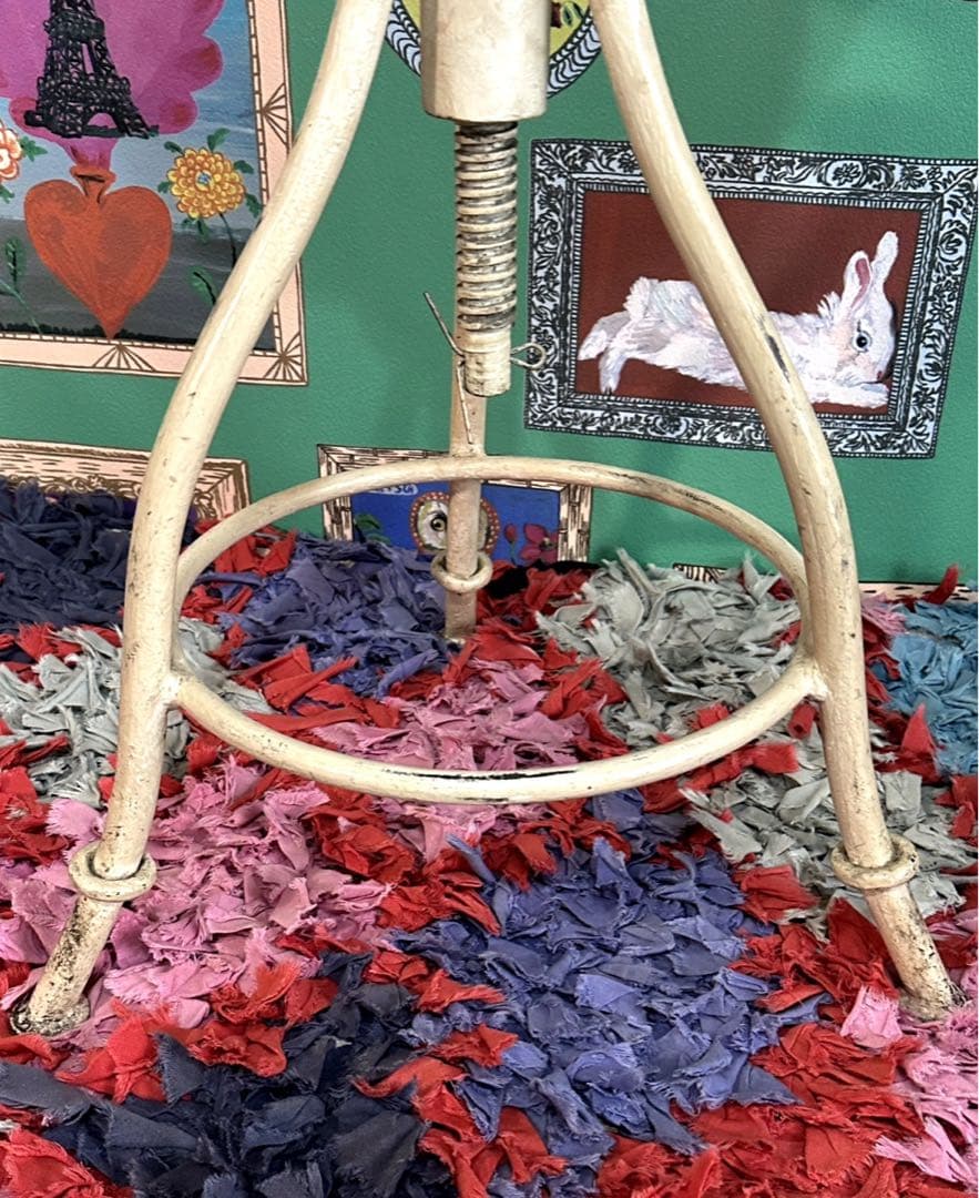 フランス製　昇降スチールチェア　アイアンスツール　インダストリアル　アンティーク