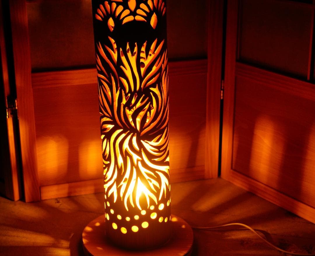 全面彫◆竹灯り・竹あかり・竹灯籠　 ～～ 癒しの灯り ★燃焼★～～