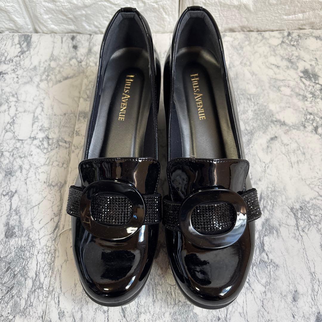 【美品】HILLS AVENUE ヒルズアヴェニュー 黒 エナメル ウェーブ24