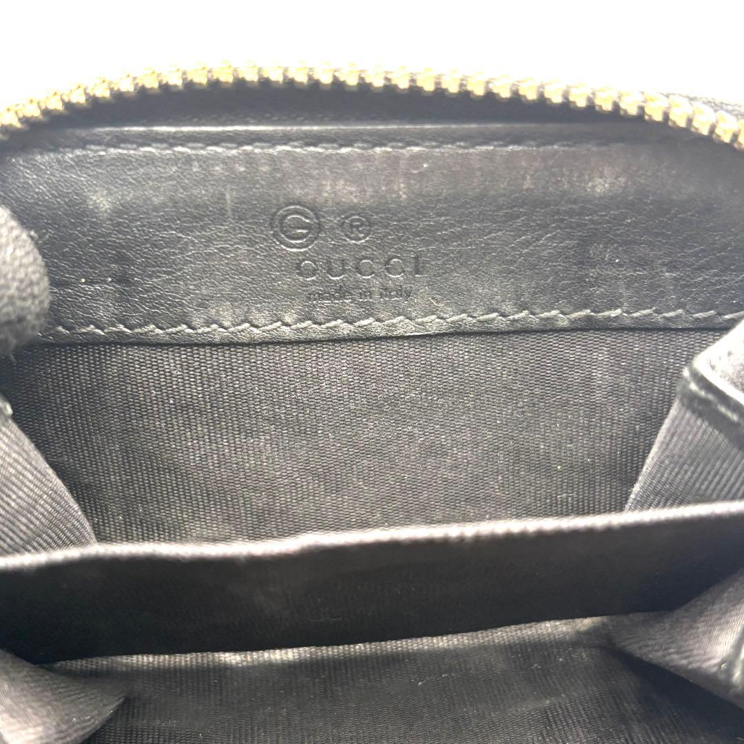 グッチ ケース マイクロシマ GG レザー ラウンドファスナー ブラック
