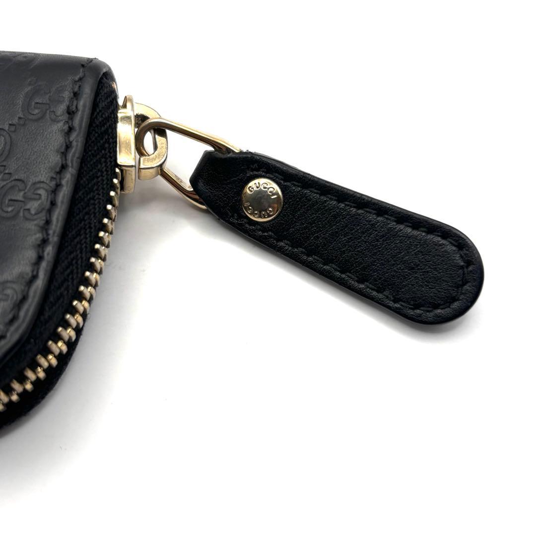 グッチ ケース マイクロシマ GG レザー ラウンドファスナー ブラック