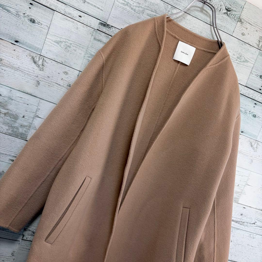 ☆21年モデル☆Spick&Span ウールVネックカラーリバーコート　キャメル