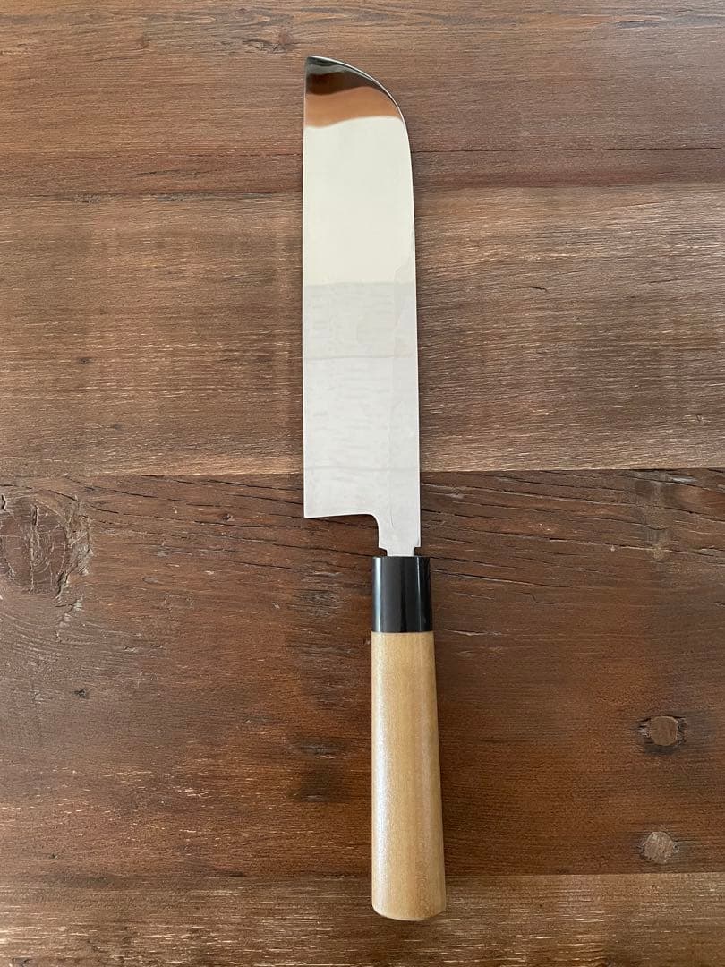 沖芝吉貞作 吉貞造 鎌型薄刃包丁 八寸 霞 白鋼