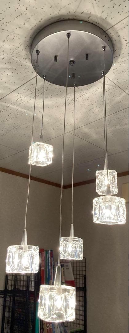 【希少】キシマ 6灯 ペンダントライト ハロゲンランプ ガラス製