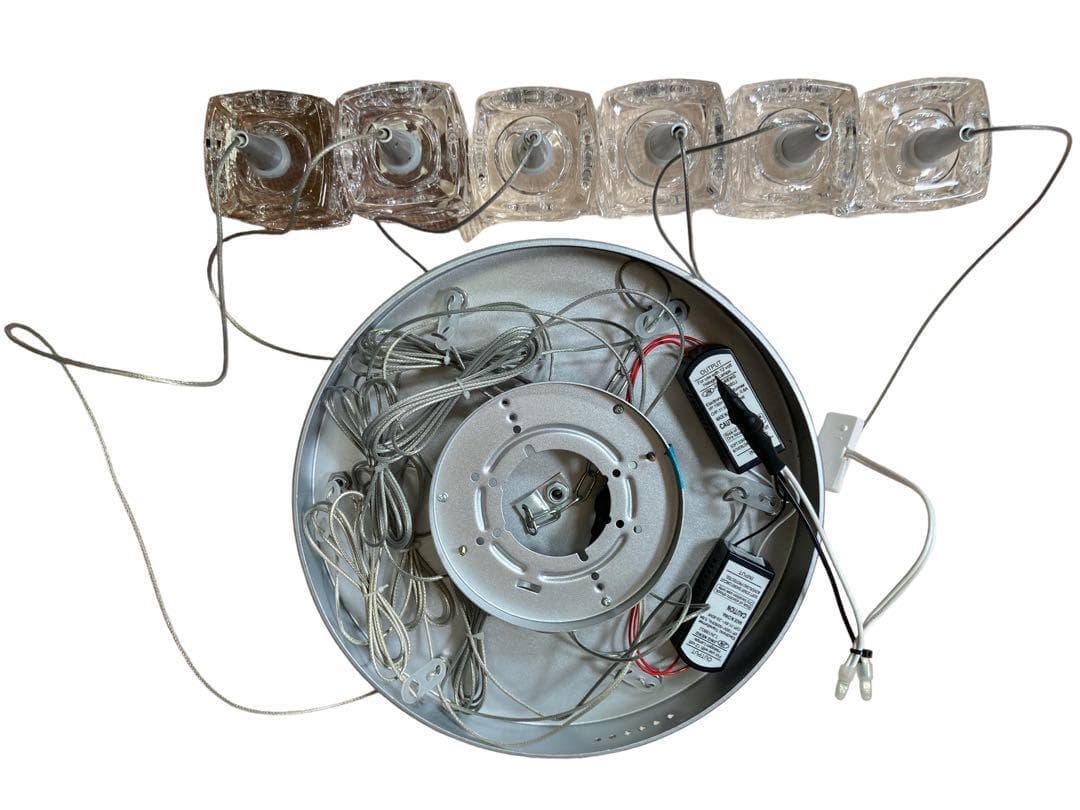 【希少】キシマ 6灯 ペンダントライト ハロゲンランプ ガラス製