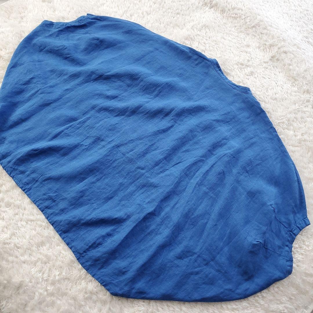 ミズイロインド リネン100％ ドルマンスリーブシャツ ブルー