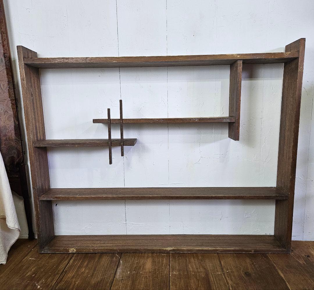 日本のアンティーク 古い木製のオープンラック ウォールシェルフ 飾り棚