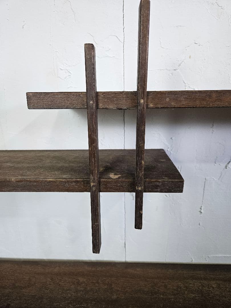 日本のアンティーク 古い木製のオープンラック ウォールシェルフ 飾り棚