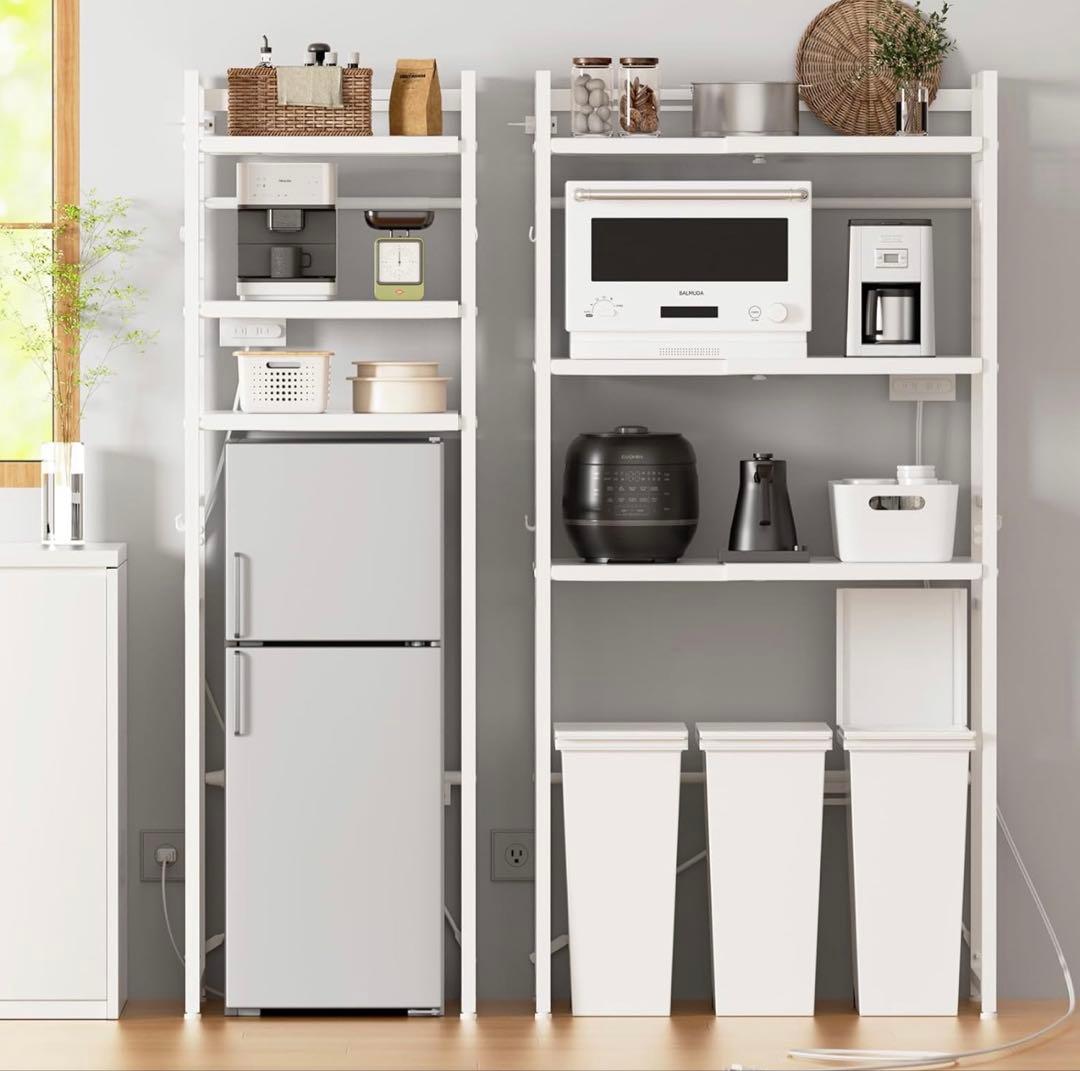 調整可能なキッチンラック 50~80cm レンジラック ゴミ箱上 冷蔵庫上 白