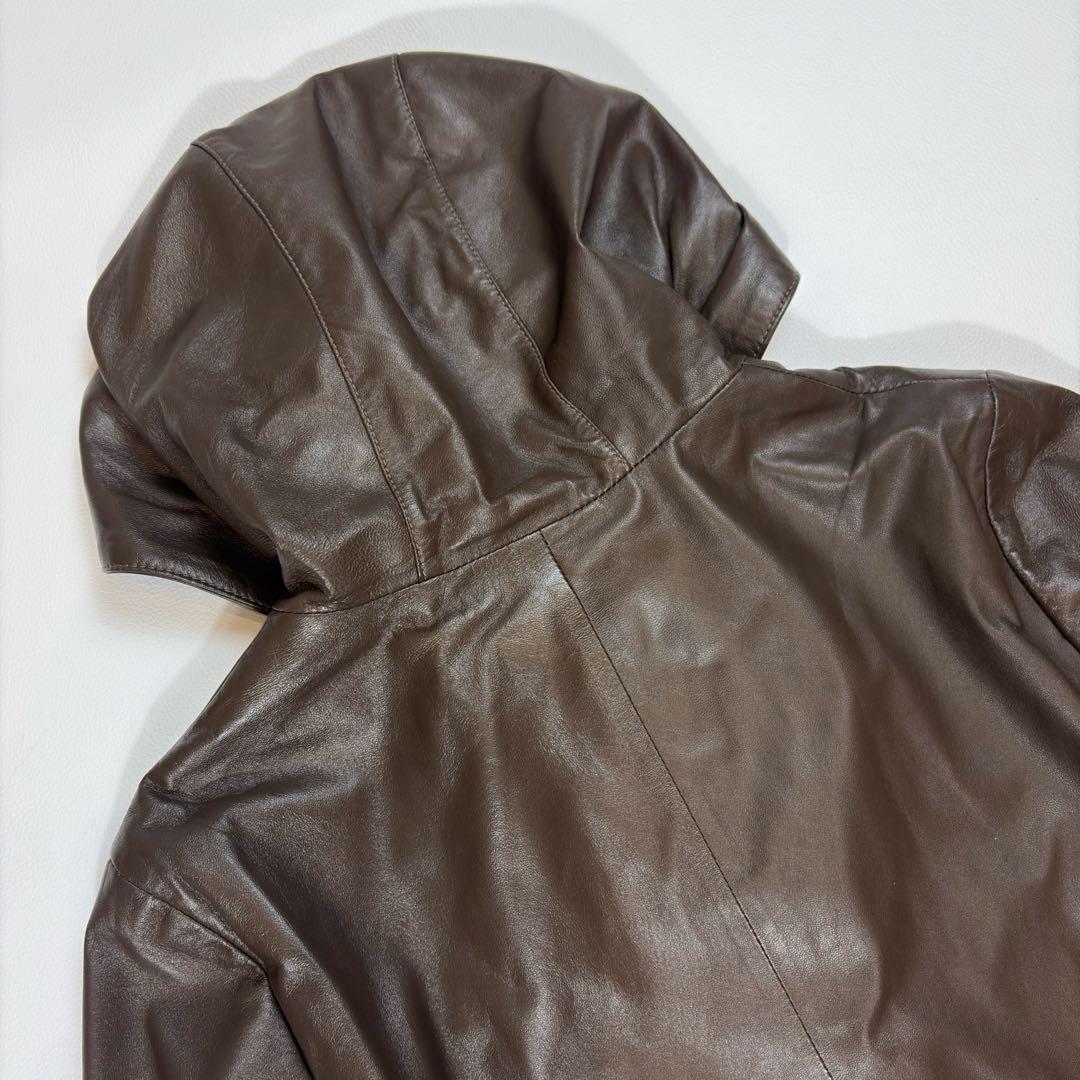 バルマン 羊革 2way レザーコート 毛皮 フォックス ラム フードファー L