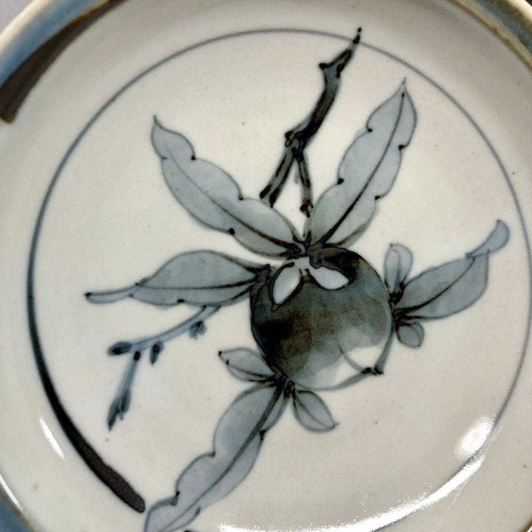 五代 佐藤走波 染付 桃絵 六十二才 平鉢 5客 レア ボウル