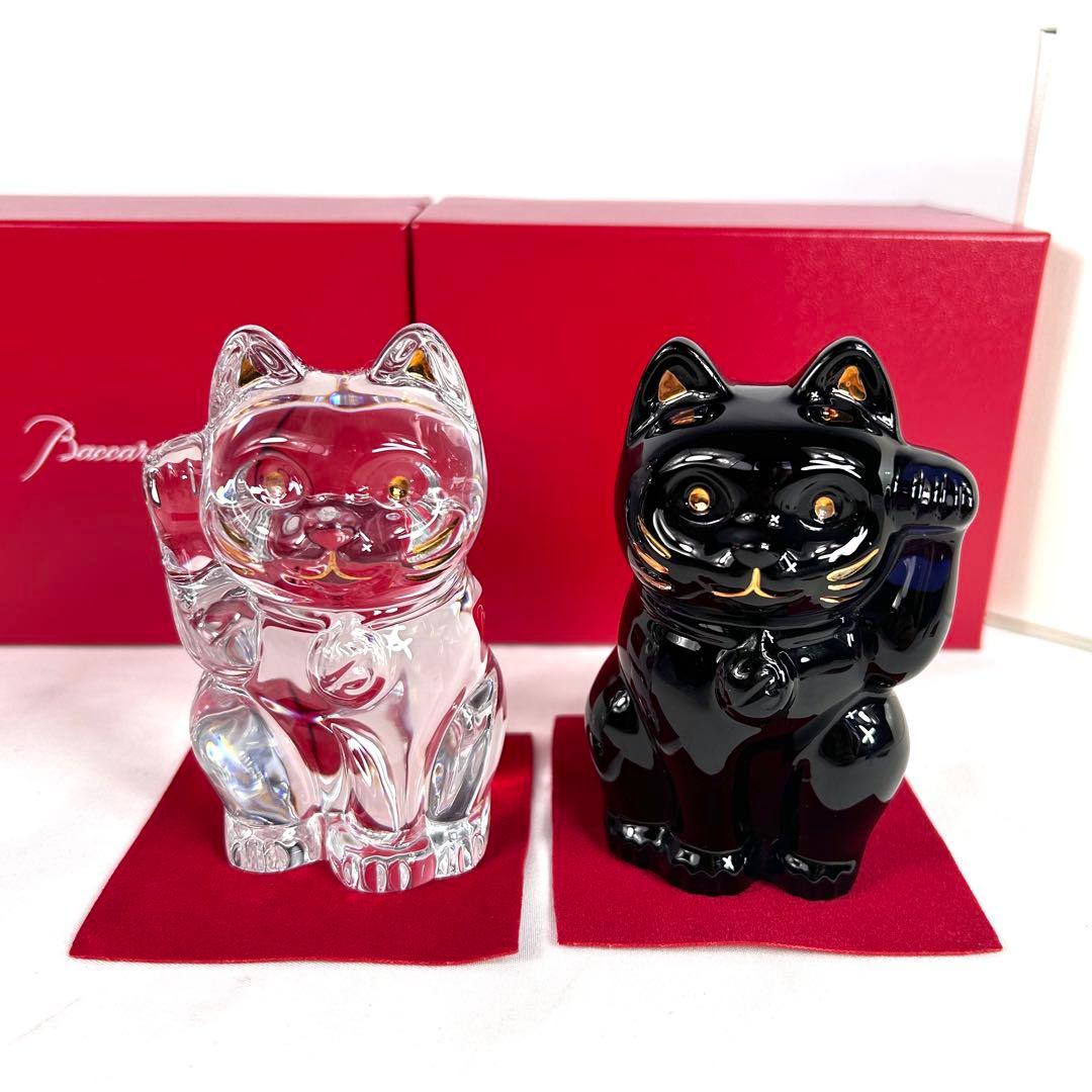 【箱付き】Baccarat バカラ 招き猫 クリア ブルー ペア Sサイズ