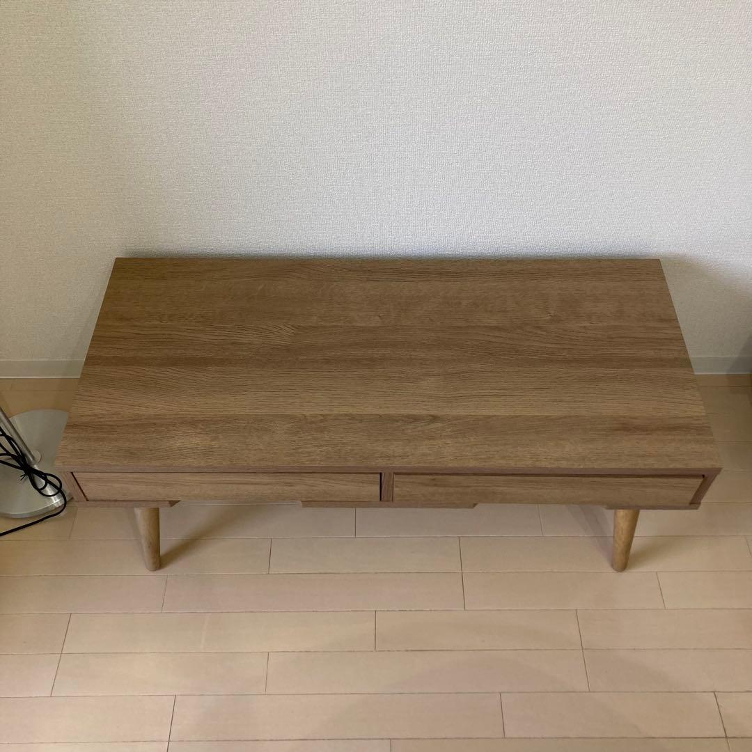 LOWYA ナチュラルウッド ローテーブル 引き出し付き
