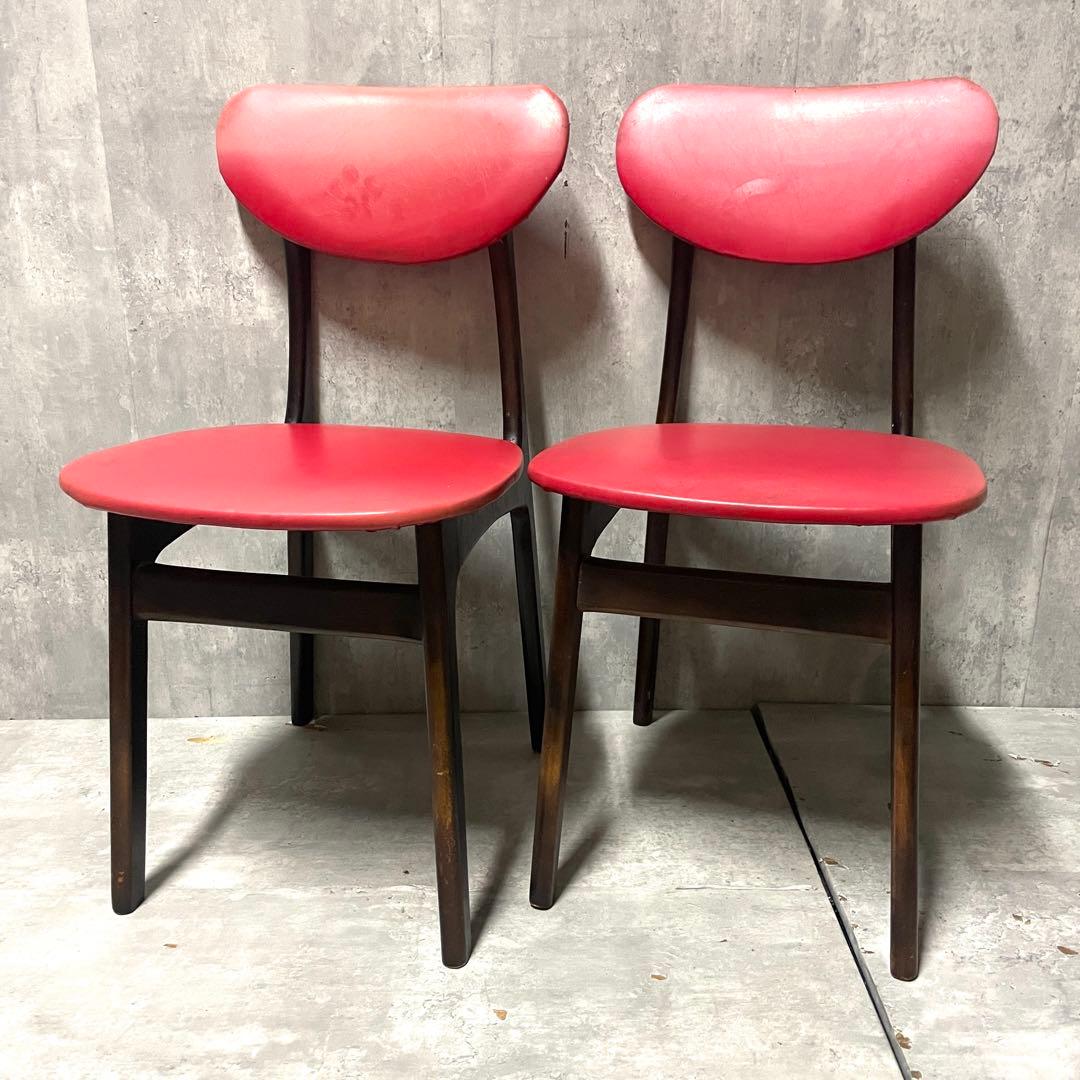 2脚セット② 昭和レトロ 木製 ダイニングチェア 食卓椅子 当時物 古道具