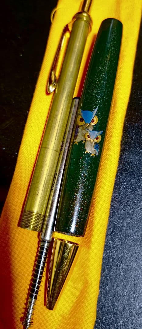 日本檜材螺鈿親子梟蒔絵ゼブラボールペン