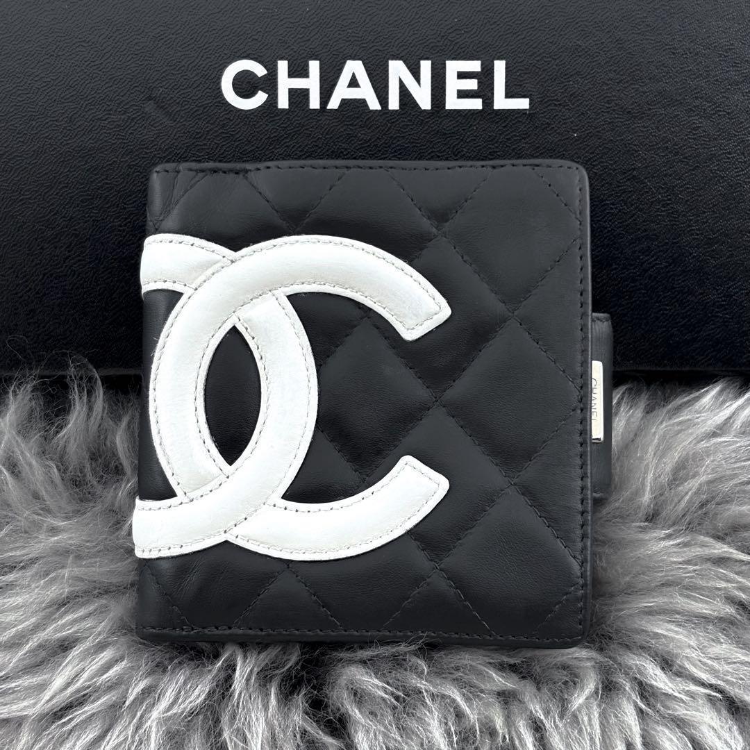 【美品✨】シャネル 財布 カンボンライン がま口 二つ折 ブラック 黒白