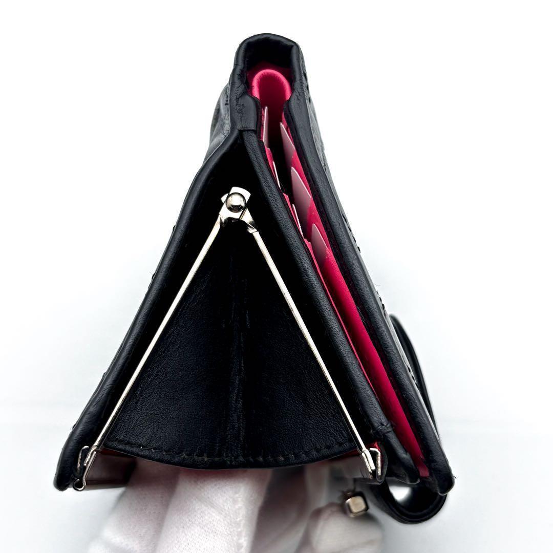 【美品✨】シャネル 財布 カンボンライン がま口 二つ折 ブラック 黒白